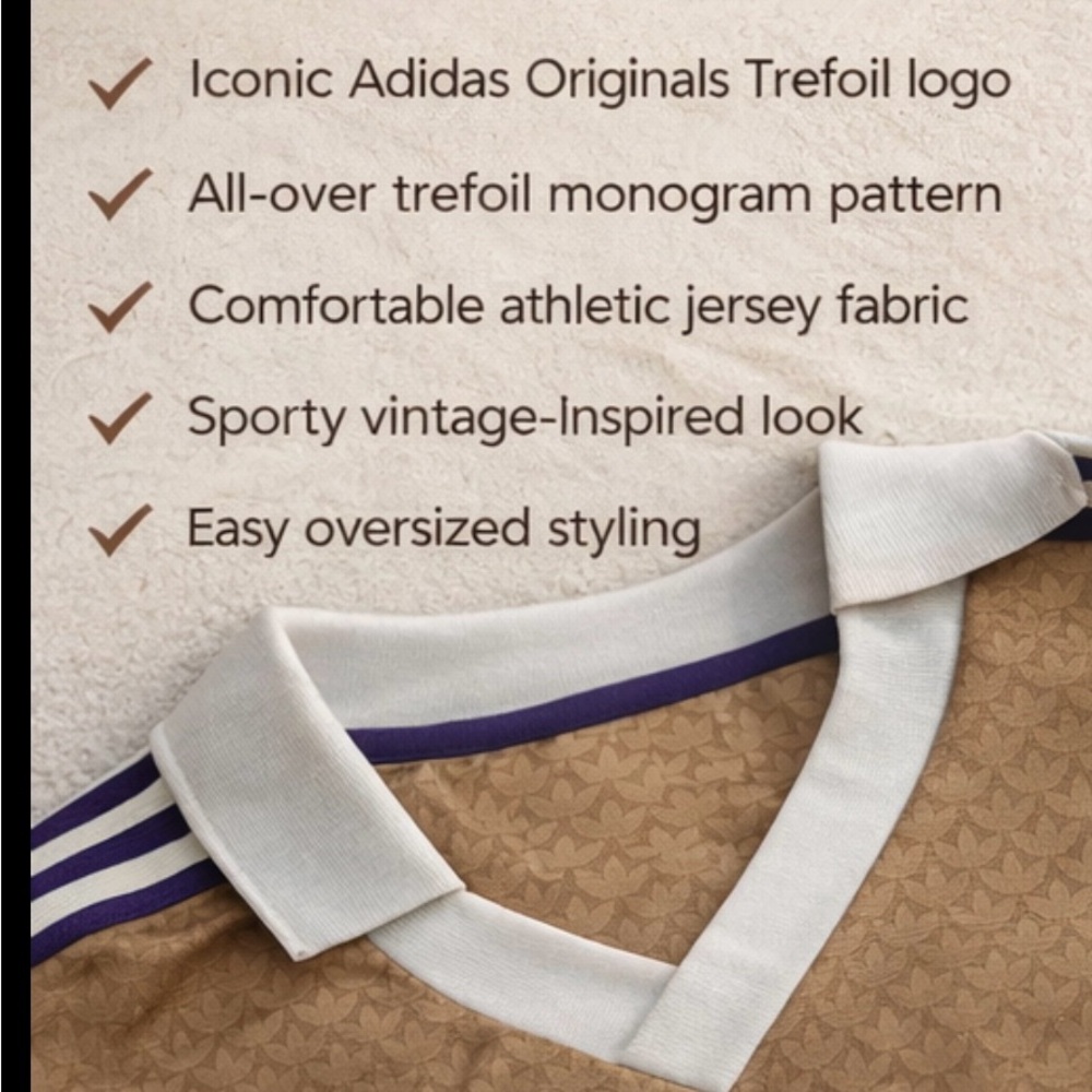 Adidas Originals Trefoil Monogram Jersey Top Tan Purple Logo Streetwear - Picture 2 of 7